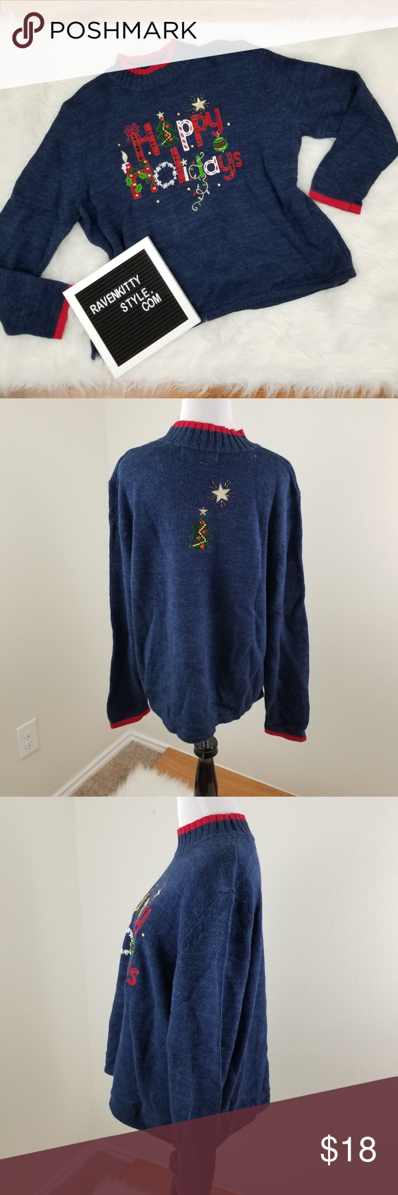 Vintage Happy Holidays Knitted Embroidered Sweater Vintage Happy Holidays Knitted Embroidered Sweater