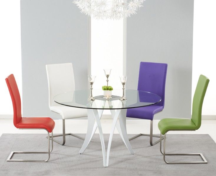 Berlin 130cm Glass And White High Gloss Round Dining Table With Malaga Chairs High Gloss Round Dining Table, High Gloss Round Dining Table And Chairs