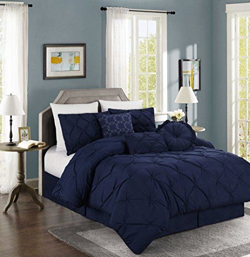 Chezmoi Collection Sydney 7-Piece Black Pinch Pleat Pintuck Style Comforter Set