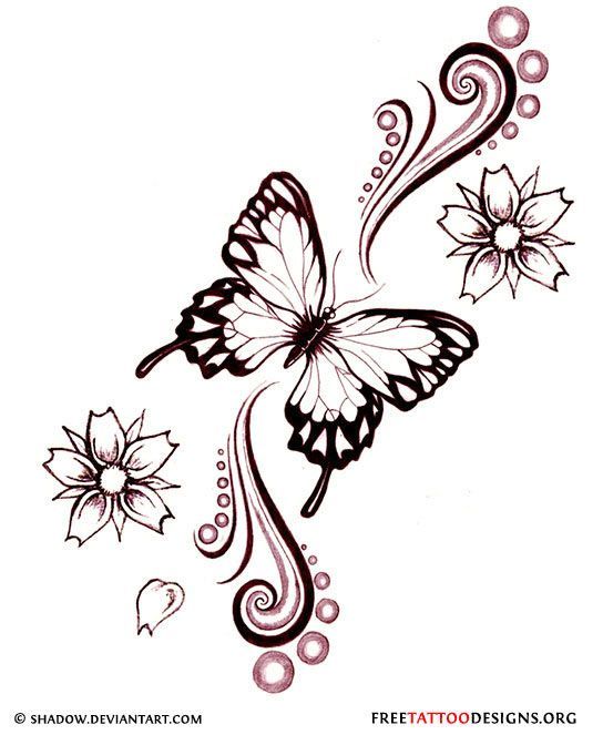 Butterfly and flowers tattoo design | We Know How To Do It Tribal ...