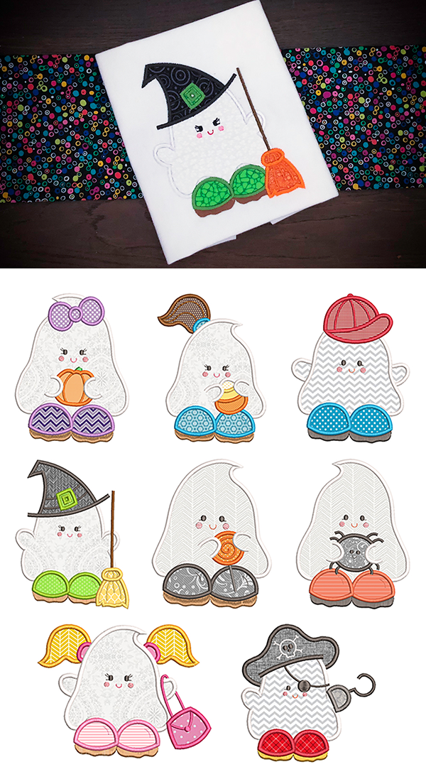 Cute Ghosts Applique Embroidery patterns vintage, Fall
