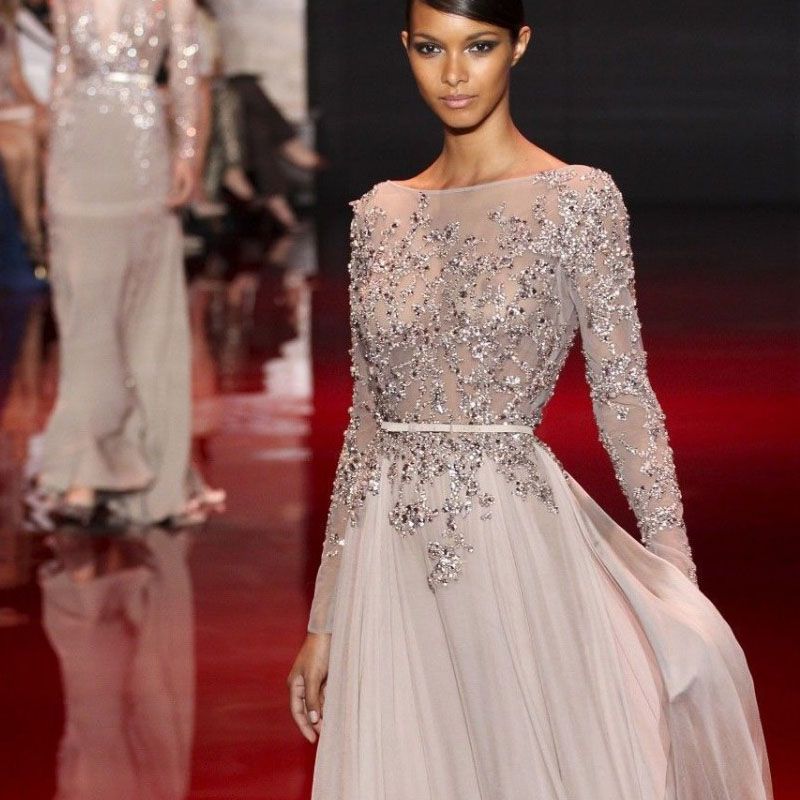 Hot Silver Grey Zuhair Murad Evening Dresses 2017 Y Open Back Hot Silver Grey Zuhair Murad Evening Dresses 2017 Y Open Back Beaded Chiffon Gowns Long Sleeve Muslim China Mainland