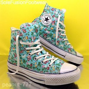 Converse-ALL-STAR-womens-Floral-Trainers-Mint-Pink-Red-Size-4-VTG-High-Tops- 36-5