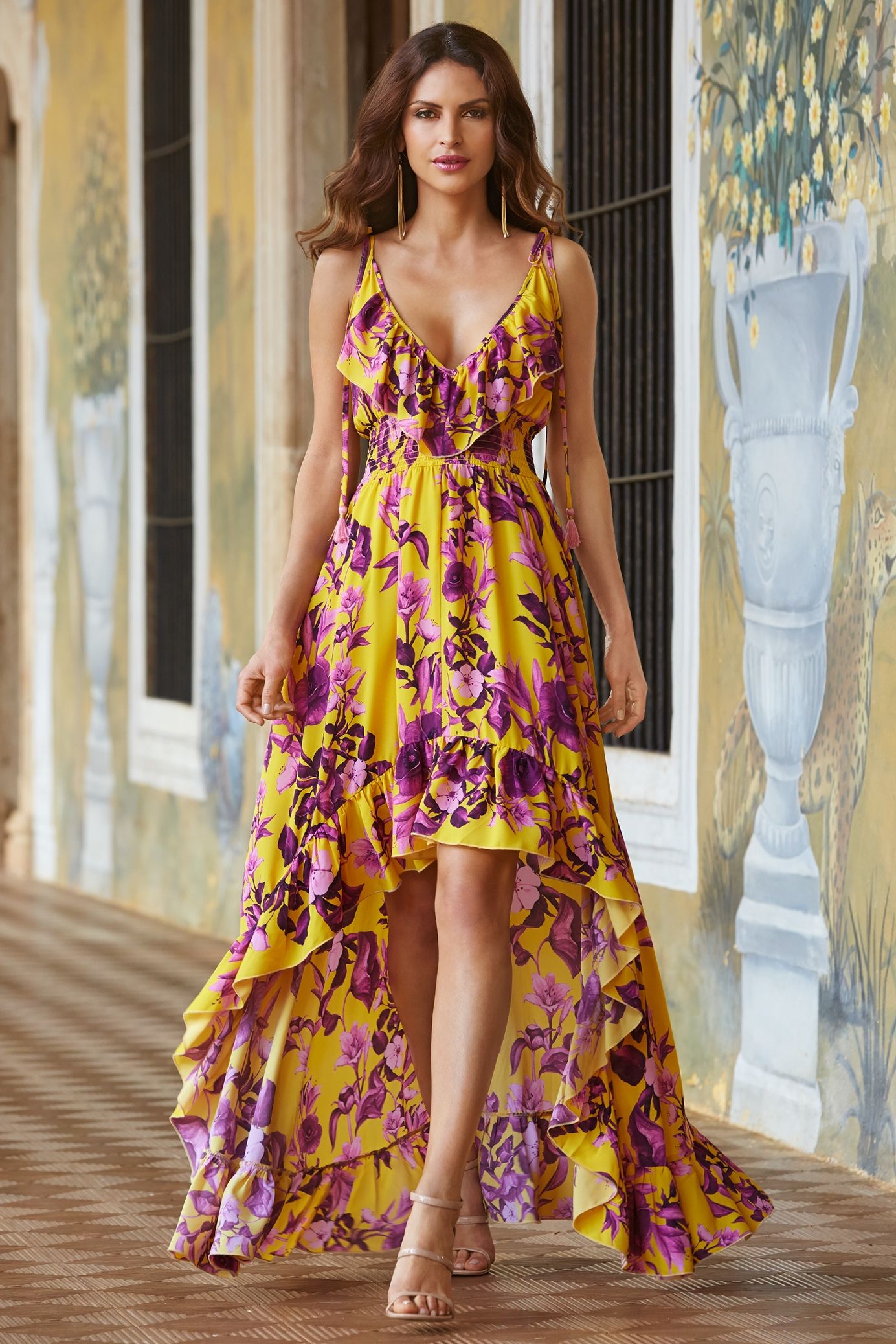 Women Boho Strappy Maxi Dress Lady Causal Ruffle Hollow Out Solid Long Flowy Party Beach Sundress