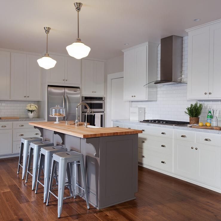 Gray Kitchen Island With Butcher Block Top Transitional Kitchen Butcher Block Island Kitchen Grey Kitchen Island Stools For Kitchen Island