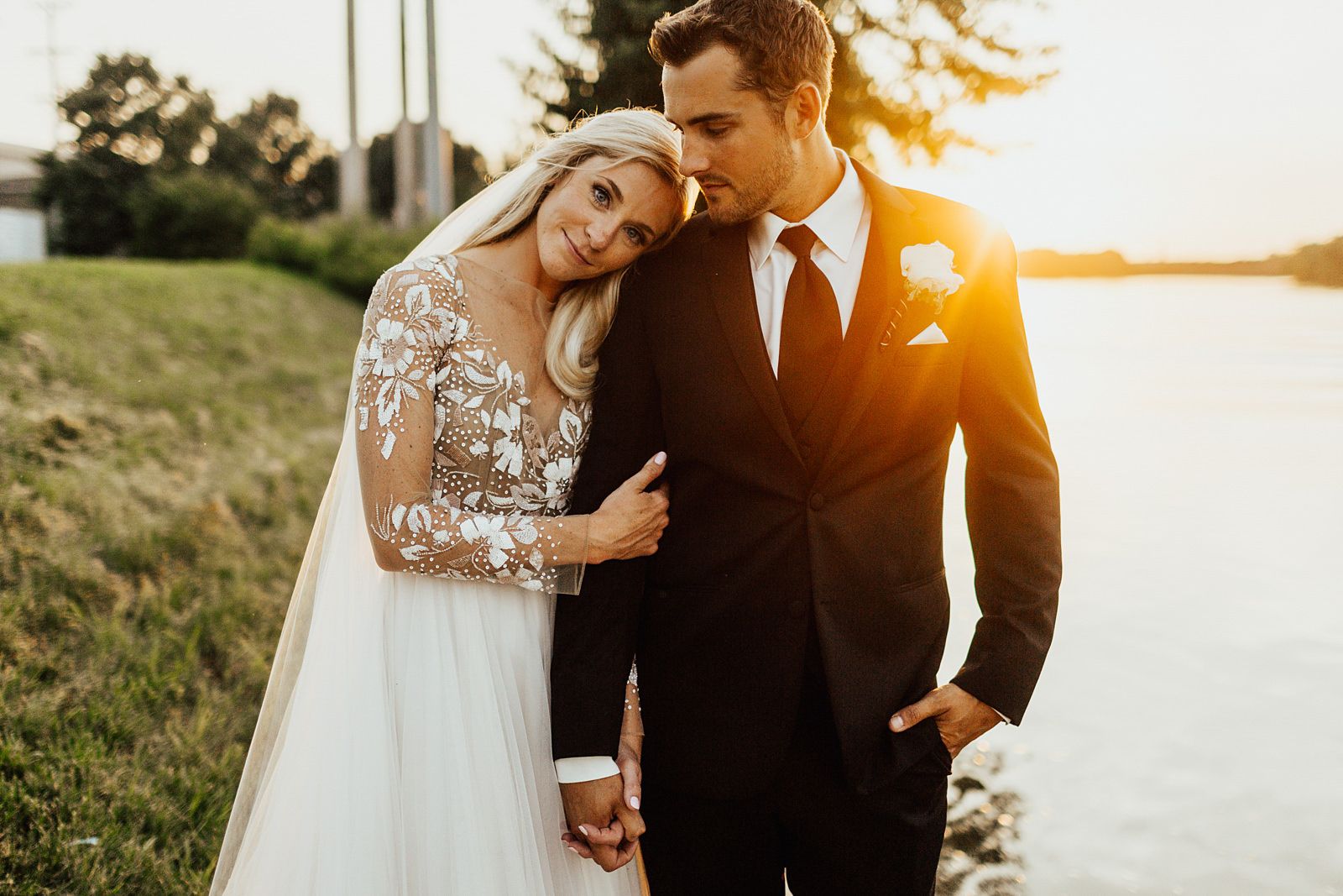 Long Sleeve Lace Open Back Wedding Dress Minimalist Gold Wedding