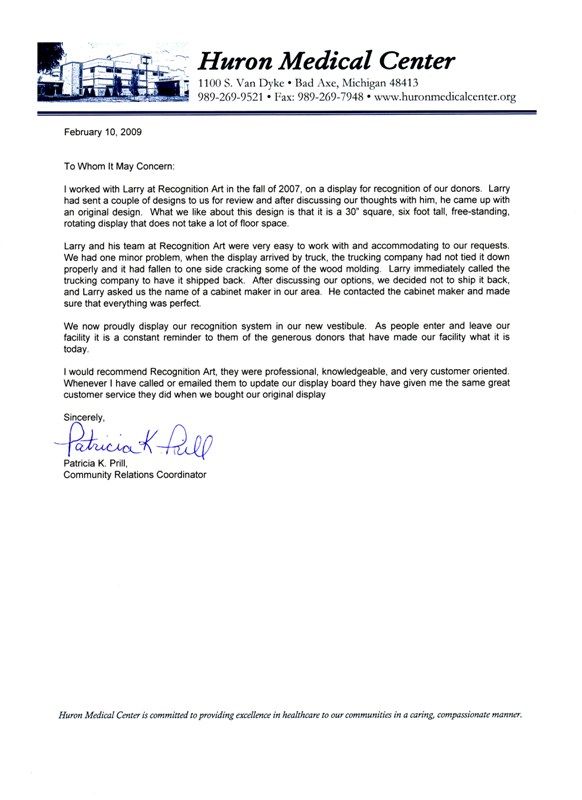 Huron Medical LETTER OF RECOMMENDATION #donordisplay - community service letter Huron Medical LETTER OF RECOMMENDATION #donordisplay - community service letter