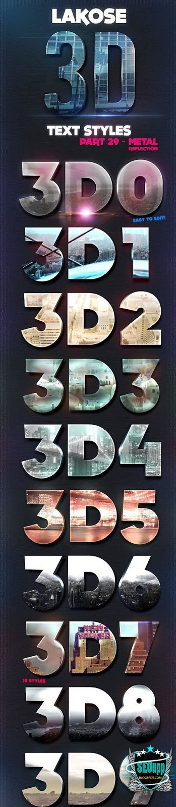 ادوات مدفوعة مهكرة Seoupp تحميل ستايل كتابة ثلاثية الابعاد للفوتوشوب مدفوع Lakose 3d Text Styles ـ 2015 Text Style Photoshop Styles 3d Text