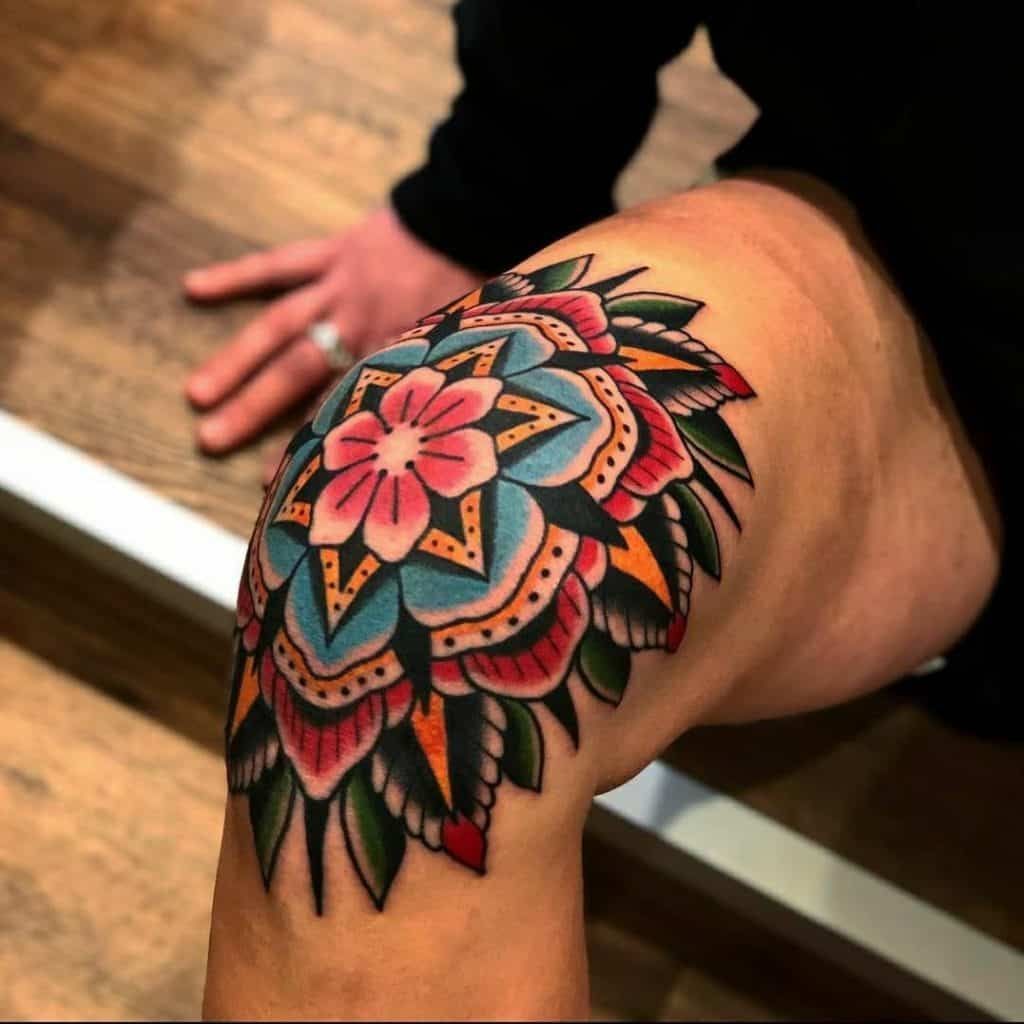 Tattoo tagged with flower outline handshake leg knee peony   inkedappcom