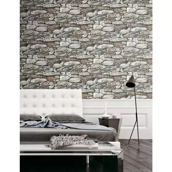 Tempaper Light Stone Ivory Vinyl Peelable Roll Covers 56 Sq Ft Hd630 The Home Depot Stone Accent Walls Stone Wallpaper Peel And Stick Wallpaper