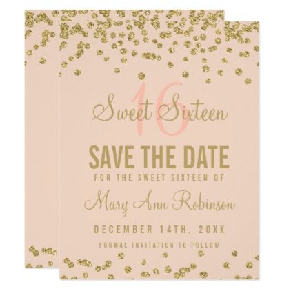 Sweet 16 Save Date Gold Glitter Confetti Blush The Sweet 16 Save Date Gold Glitter Confetti Blush Card Gifts Diy Customize Unique