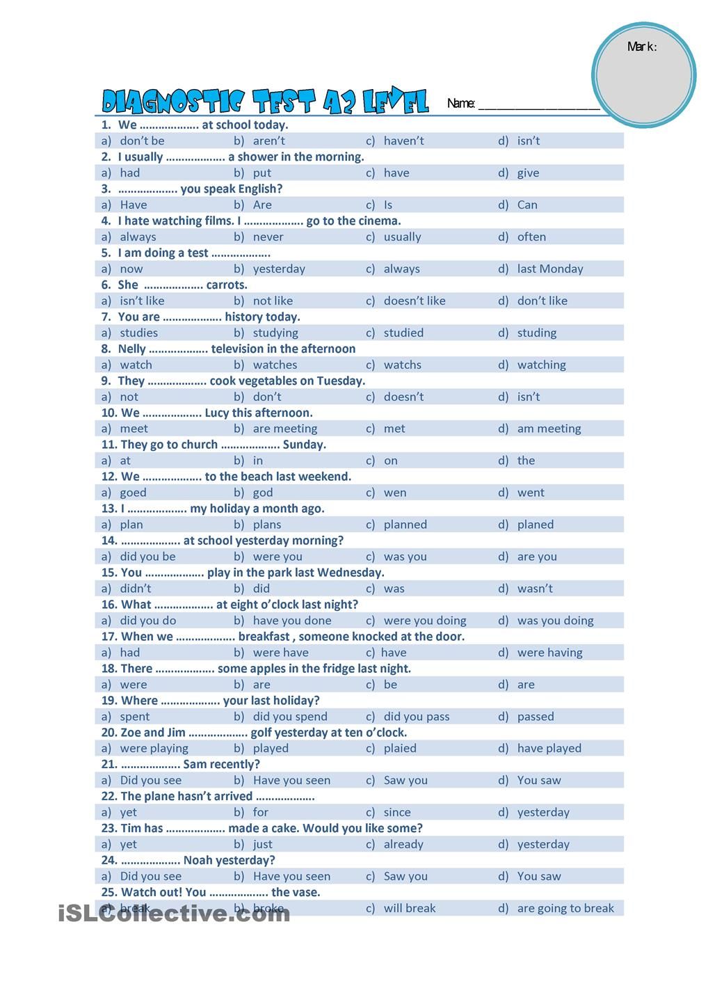 English grammar tests PDF