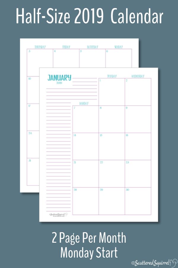 The Two Pages Per Month 2019 Calendars Are Ready Scattered Squirrel Half Page Planner Printables Monthly Planner Printable Calendar Monthly Planner scattered squirrel 2021 calendar