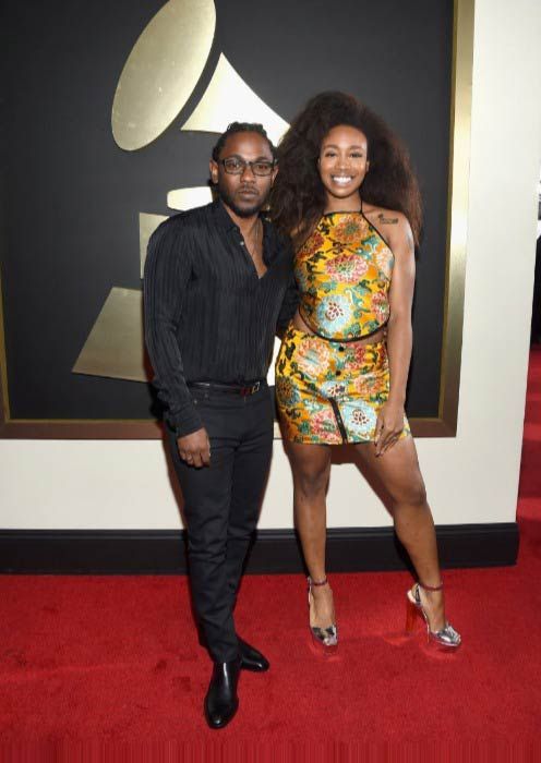 SZA with Kendrick Lamar on the red carpet for the 58th Grammy