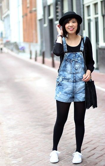 Vivian Li - Primark Dungaree Shorts, H&M Hat, Stradivarius Sweater - Old school (With images