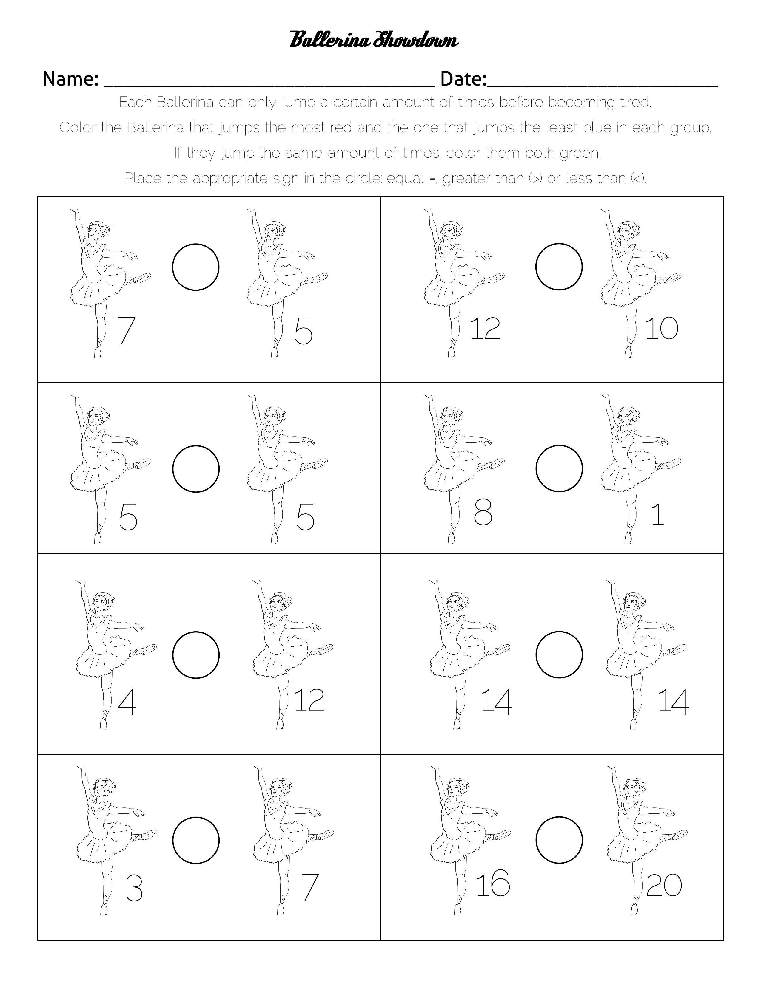 worksheet Less Than Worksheets For Kindergarten first grade math fill in the number chart 1 100 ballerina showdown greater and less than worksheet i was planning a full pack o