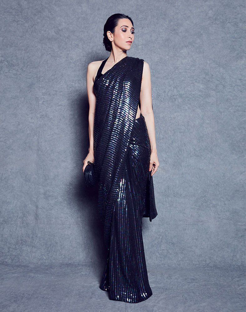 MANISH MALHOTRA DESIGNER Georgette Cocktail Saree Heavy Sequins Blouse work Wedding partywear Indian Stylish Saree