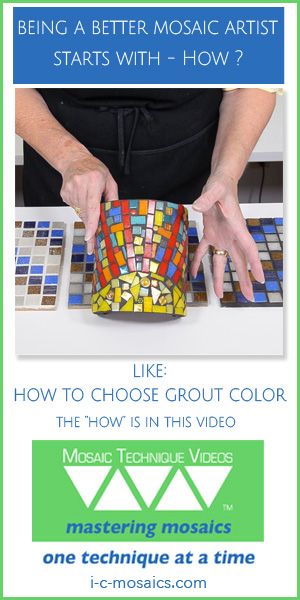 Being A Better Mosaic Artist Starts With - How? IDEA #1: how to choose grout color. This Mosaic Technique Video shows you how to NOT pick the wrong color & ruin your mosaic - get it right and you can love it! Mosaic Tiles Crafts, Mosaic Planters, Mosaic Art Projects, Mosaic Tile Art, Mosaic Stained, Mosaic Diy, Mosaic Garden, Mosaic Glass, Mosaic Ideas