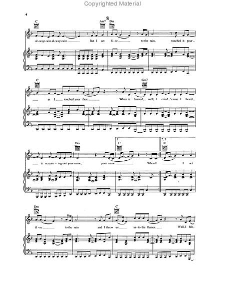 Printable Sheets Of Musical Notes On Rain Set Fire To The Rain