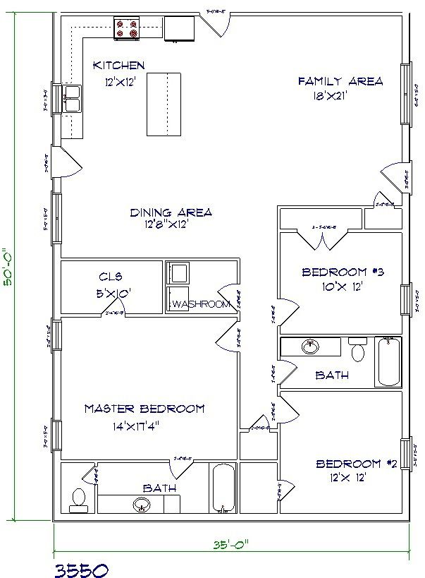 barndominium cost 3 bedroom 2 bathroom 35x50 Pole barn