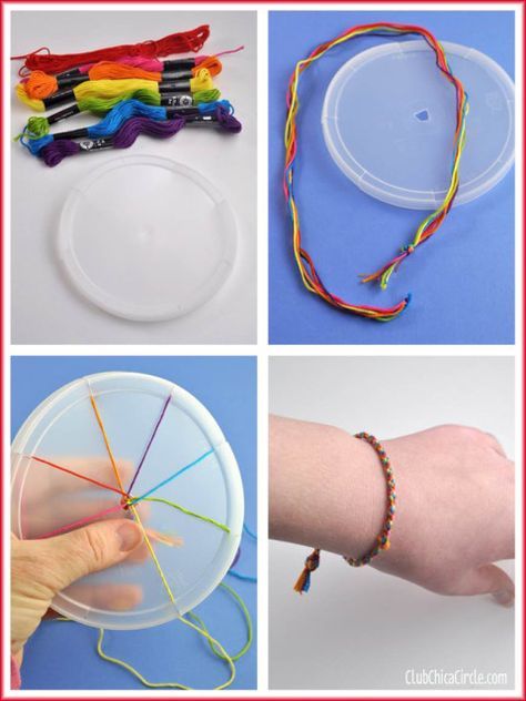 How to Make a Friendship Bracelet with a Recycled Plastic Lid | Club Chica Circle - where crafty is contagious Bracelet Fil, Bracelet Crafts, Bracelet Making, Jewelry Crafts, Handmade Jewelry, Embroidery Book, Learn Embroidery, Friendship Bracelet Patterns, Friendship Bracelets