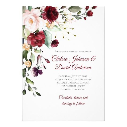 Dark Red Winter Floral Wedding Invitation Dark Red Winter Floral Wedding Invitation
