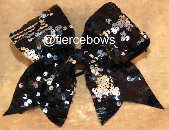 Black And Silver Reversible Sequin Cheer Bow On Etsy 1100 Cheerleading Ts Cheer Bows