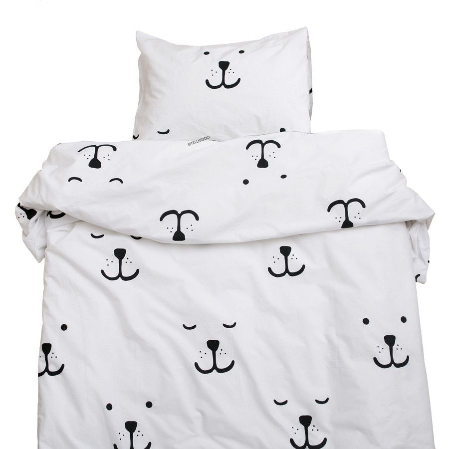 Bedding Set Bear Face Toddler Cot Bed Tellkiddo Toddler Duvet Cover Pillow Case White Black Bear Face
