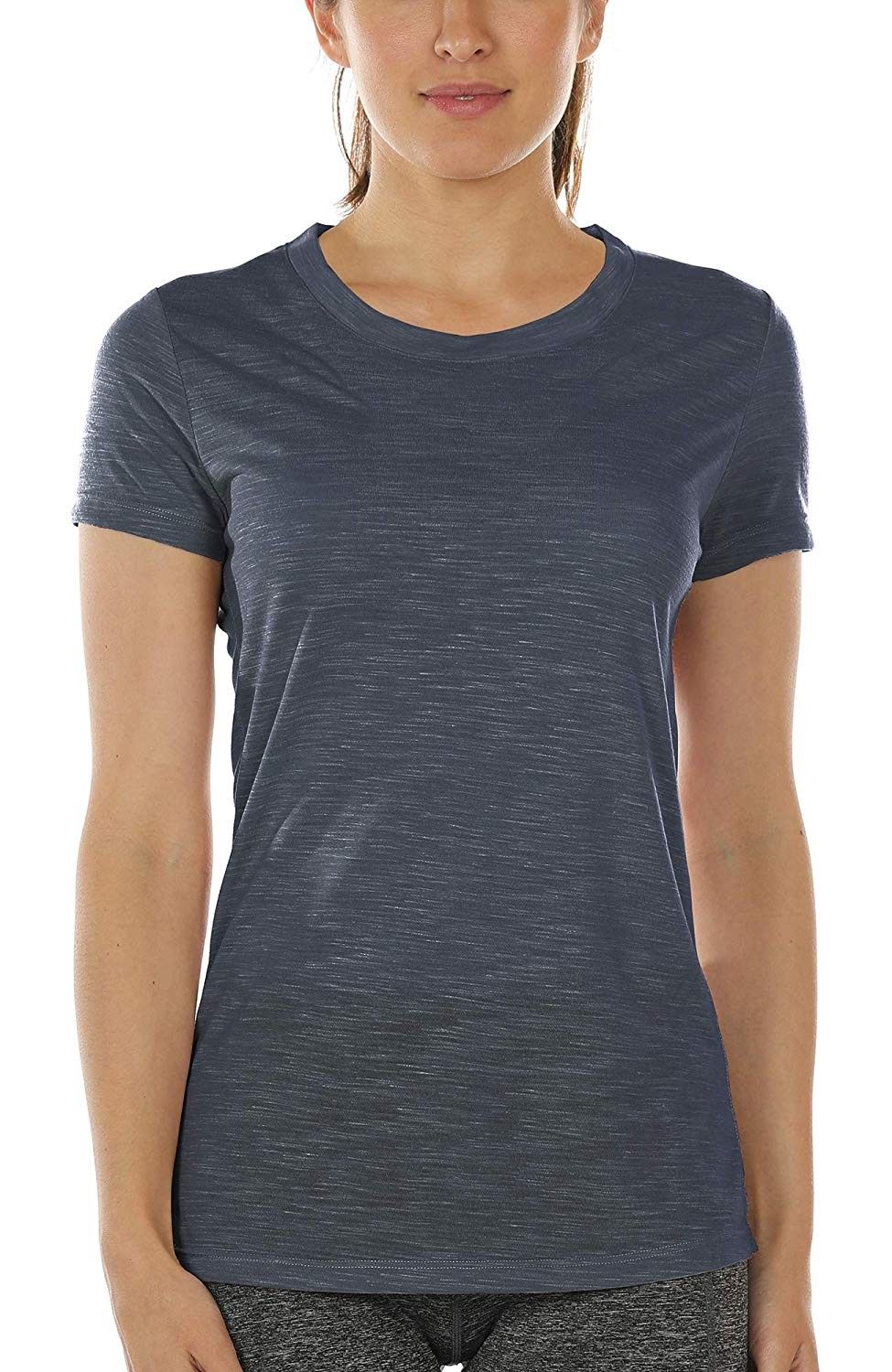 Workout Shirts for Women - Yoga Tops Gym Clothes Running Exercise Athletic T-Shirts for Women - Navy...