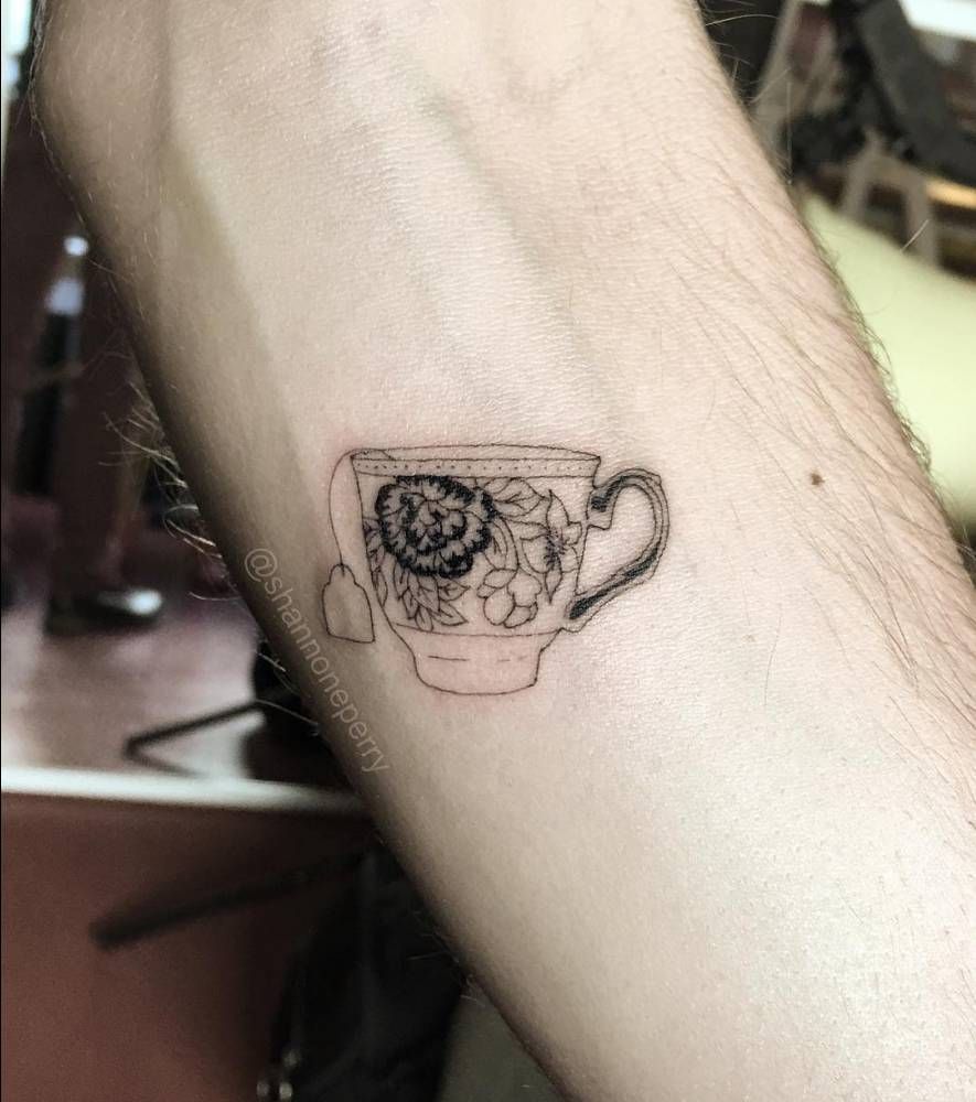 Fine line style tiny teacup tattoo on the left inner forearm ... Fine line style tiny teacup tattoo on the left inner forearm ...