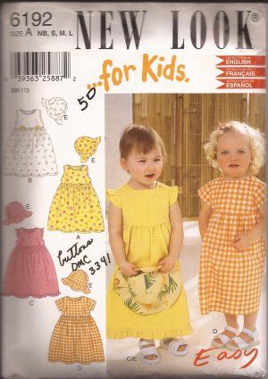 Download New Look 6192 Infant Toddler Girls Childs Sun Dress Hat Bonnet Cap Pattern Size NB S M L UNCUT ...