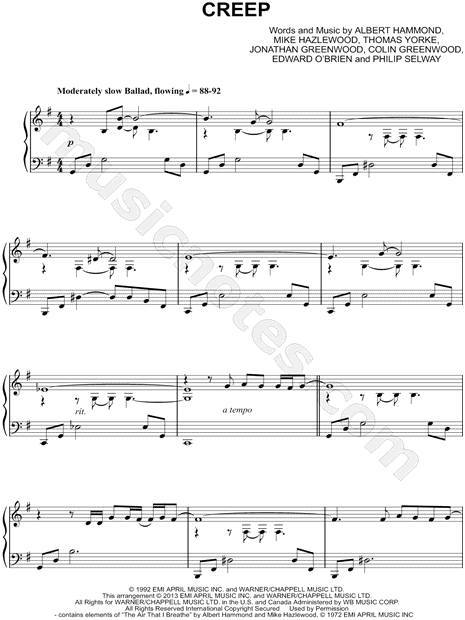 creep sheet music by radiohead instrumental pinterest radiohead creep piano sheet music