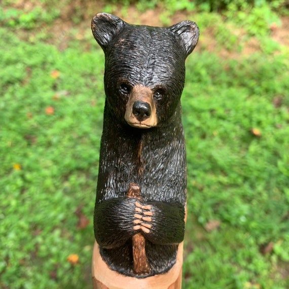 This is a wood walking stick, hand-carved in a single piece of wood. This hiking stick makes a perfect wood gift. 52”long, 1 3/4” diameter.. This is a very strong and unique stick! Dogwood is nearly unbreakable! Everything in my shop is made by hand, by me, Josh. FREE SHIPPING TO THE USA! Bear Carving, Wood Carving Art, Wood Art, Spirit Sticks, Chainsaw Carving, Walking Canes, Wood Gifts, Walking Sticks, Hand Carved Wood