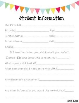 contact information sheets