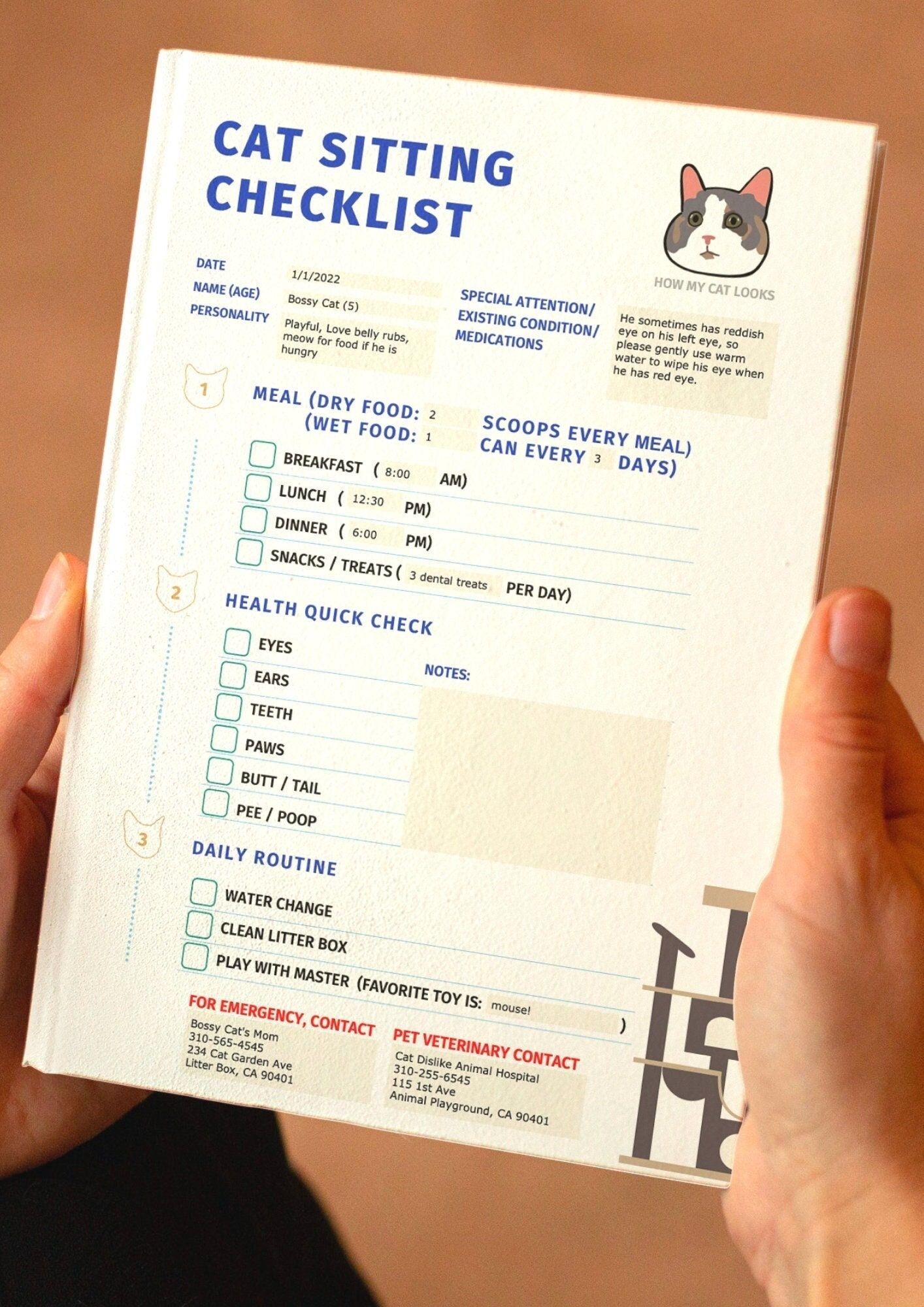 The Easy Peasy Cat Sitter Checklist, Pet Sitting Form, Pet Care Checklist, Cat Care, Cat Sitting, Fillable PDF Template, Instant Download