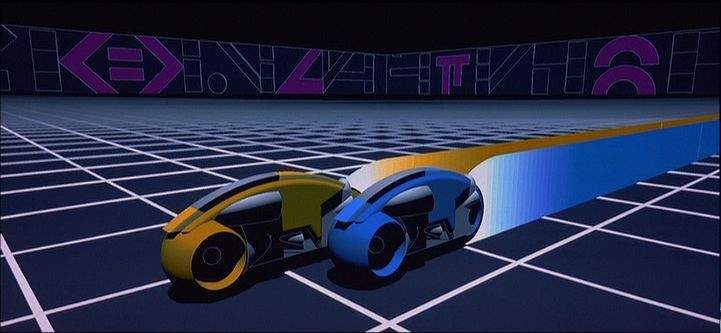 Cycle race from the original Tron movie, vector graphics