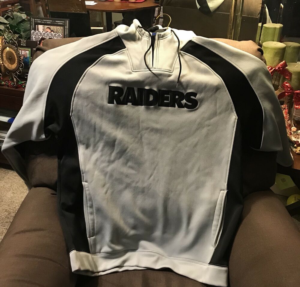 Oakland Raiders Pullover Hoodie Gray Size Extra Large Embroidered NFL #