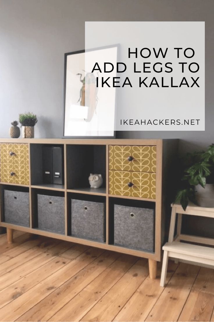 Adding legs to the IKEA KALLAX cube shelving is one of the easiest ways to make it look sooooo much better. Here we show how to add an IKEA underframe and custom furniture legs to the cube shelf. Cube Ikea, Ikea Cube Shelves, Ikea Storage Cubes, Ikea Cubes, Ikea Shelving Unit, Ikea Units, Ikea Cubby Hack, Ikea Expedit Hack, Ikea Furniture Makeover