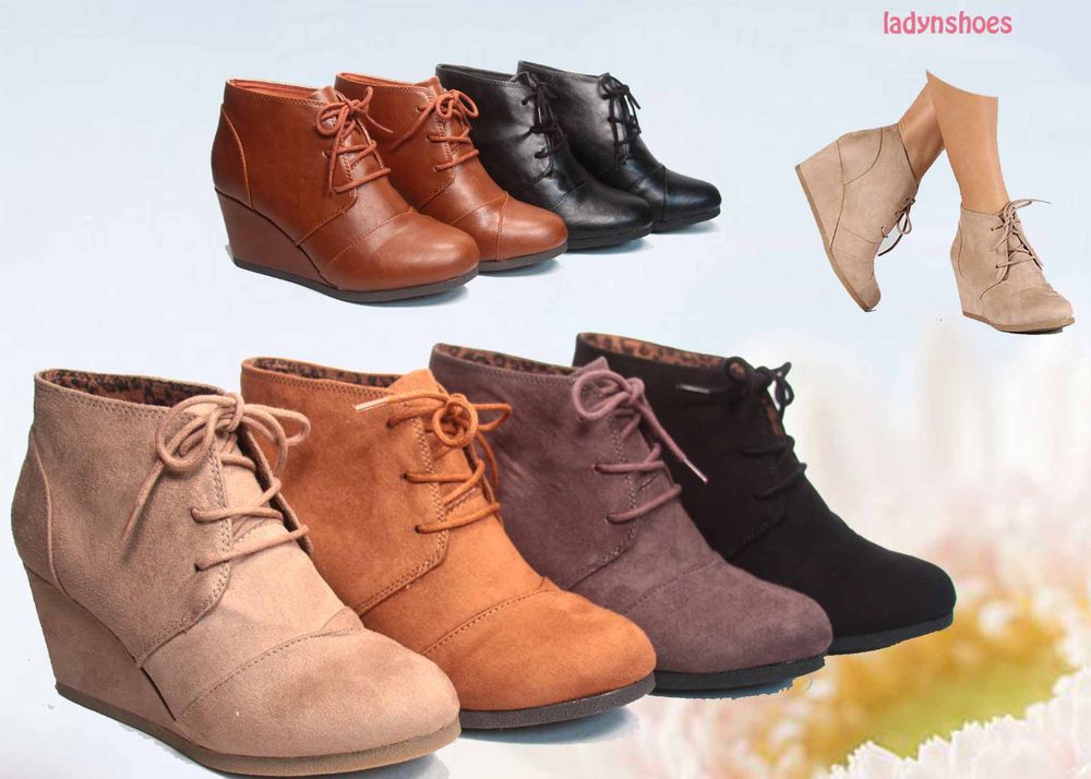 Women's Lace-up Flat Ankle Boots With Low Wedge Inside Women's Lace-up Flat Ankle Boots With Low Wedge Inside