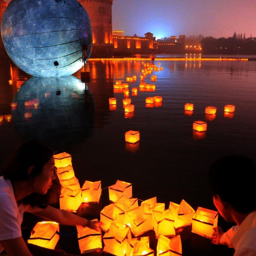 Outdoor Water Floating Candle Lanterns Biodegradable White Chinese Paper Lanterns for Wishing Floating 10 Pack 5.9 Inch by Fascola Praying