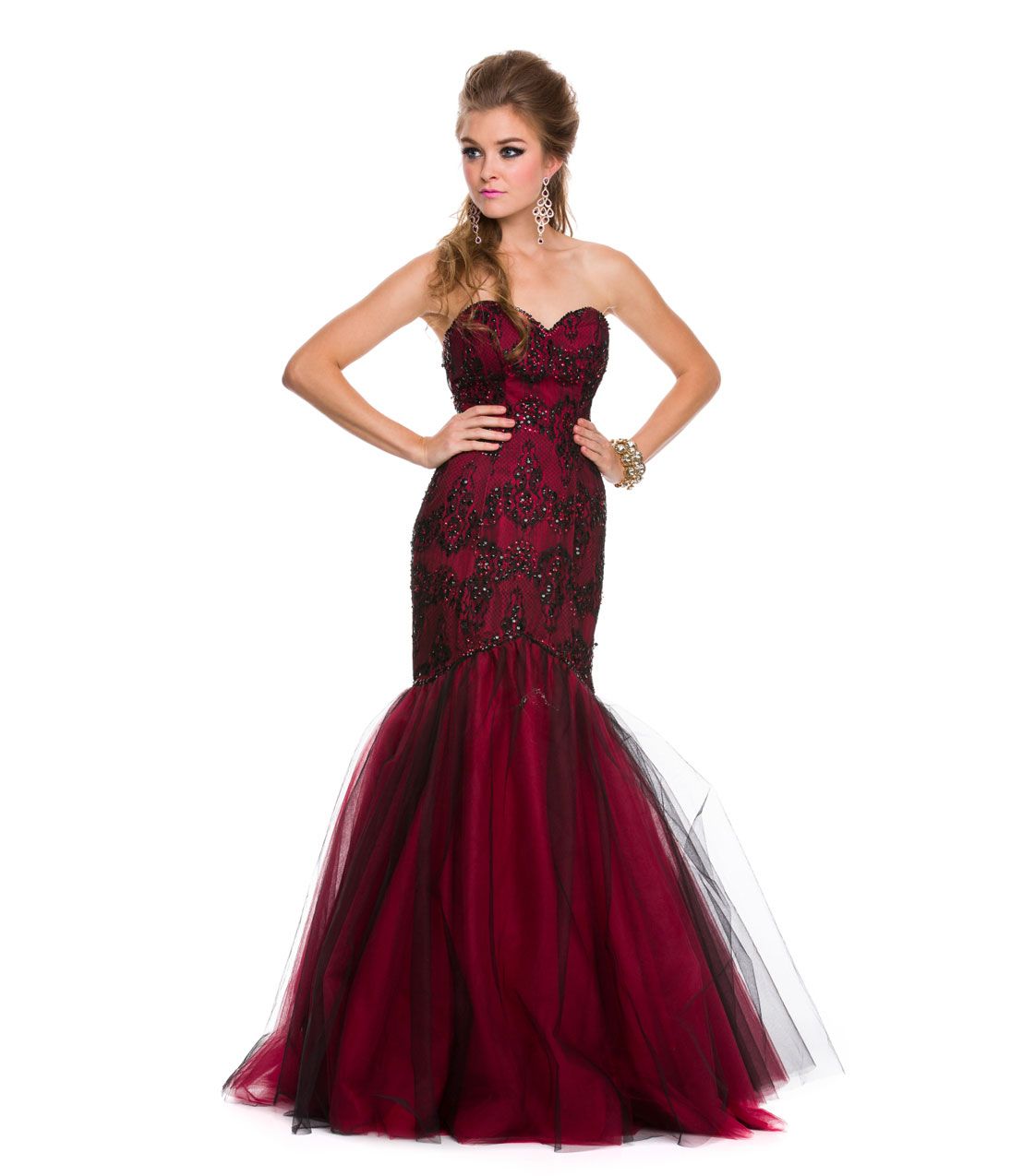 2014 Prom Dresses - Red & Black Strapless Mermaid Gown