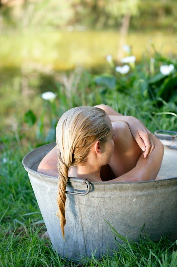 Blonde outdoor woman bathroom
