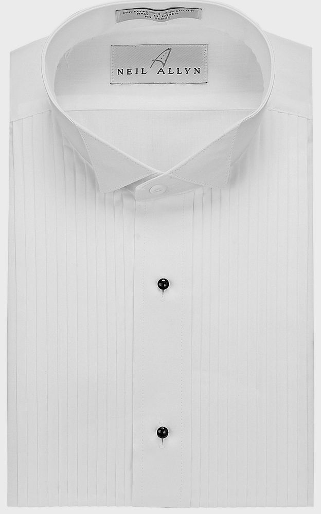 Neil Allyn Mens SLIM FIT Lay-Down Collar 1//4 Pleats Tuxedo Shirt