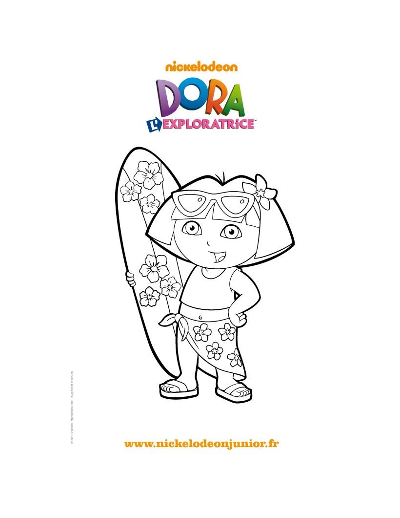 coloriage gratuit dora fait du surf character fictional on coloriage dora ã imprimer id=95714