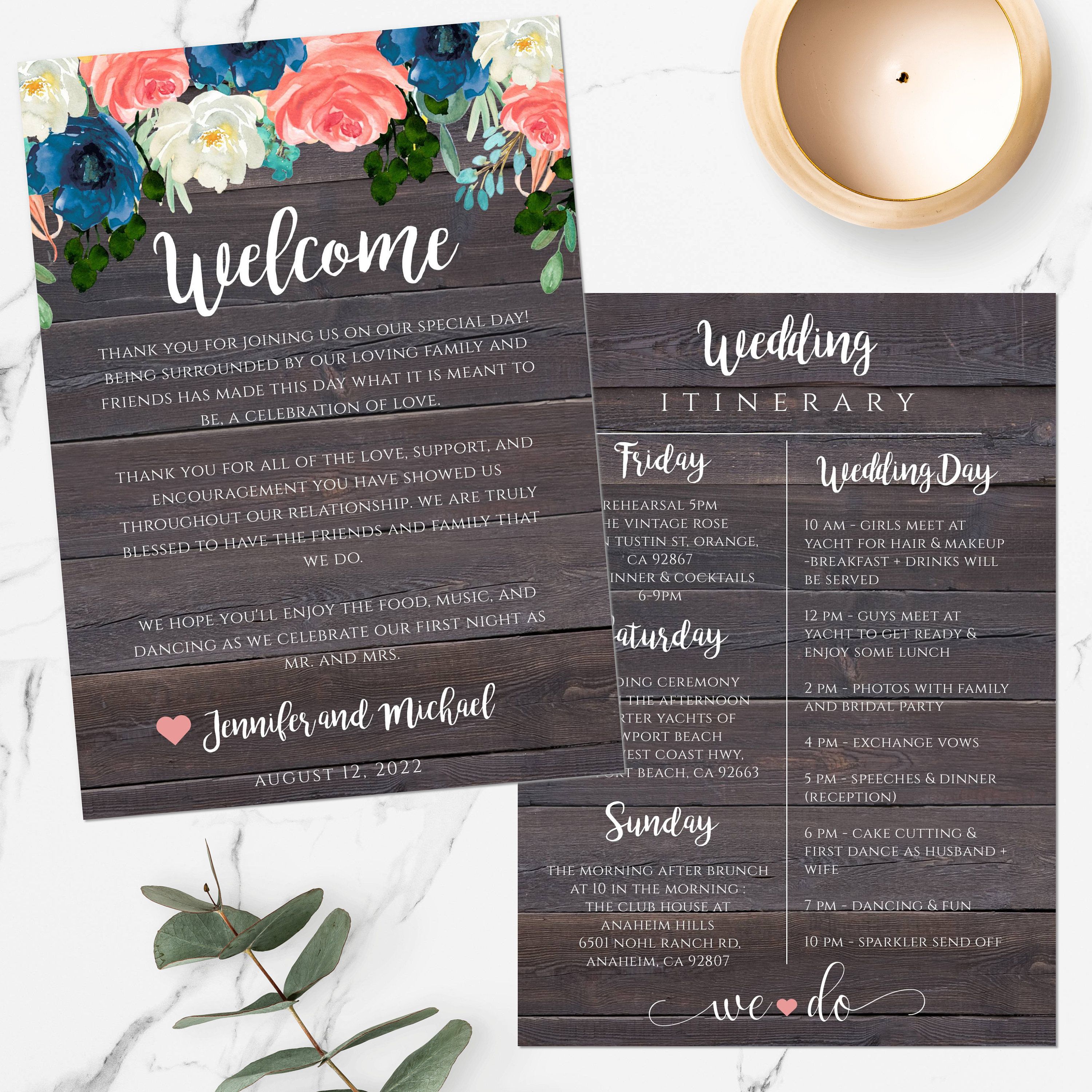 Edit Print Destination Wedding Itinerary Fan Tropical Wedding Itinerary Template TWBI Welcome Letter Welcome Note /& Wedding Timeline