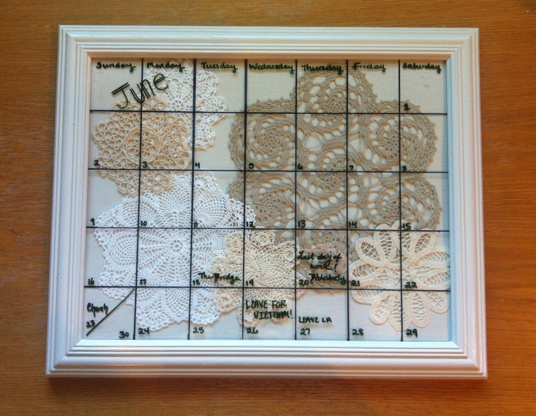 DIY picture frame calendar without doilies though Picture Frame