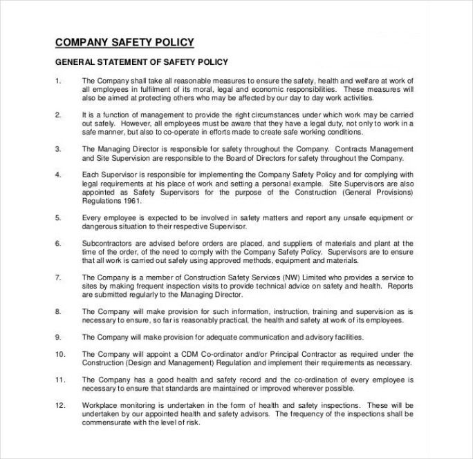 the company safety policy document is shown the company safety policy document is shown
