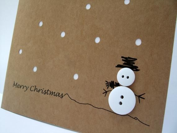 Weihnachtskarte - Button Schneemann mit Paper Cut Snow - Papier handgemachte Grußkarte - Weihnachtskarte -