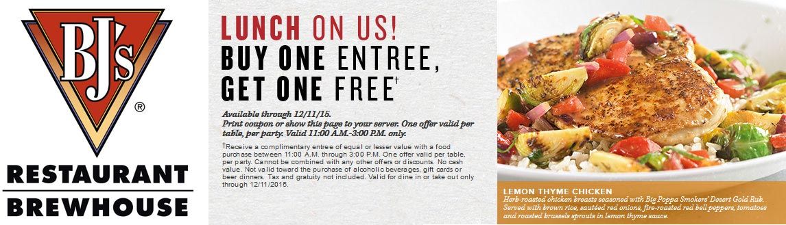 Second lunch free at BJs Restaurant & brewhouse Restaurant deals Second lunch free at BJs Restaurant & brewhouse Restaurant deals