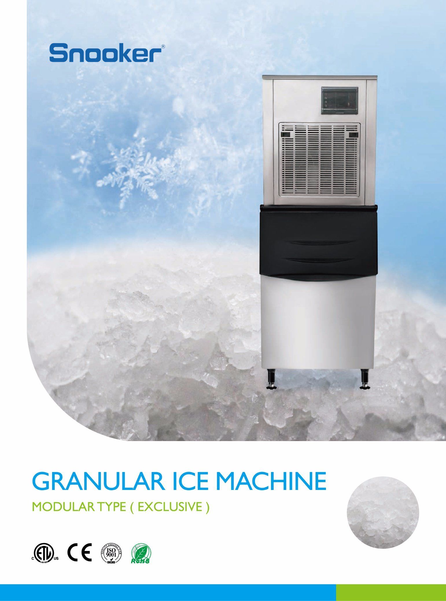304 Stainless Steel Commercial Granular Ice Maker for Sale Control : Electric. Material : Stainless Steel. Application : Commercial, Industrial, Household. Condensing Mode : Air-Cooled. Filtering Device : With Filtering Device. Automatic Cleaning Device : With Automatic Cleaning Device. Condition : New. Automation : Automation. Ice Bin Storage : 275lb=125kgs. Application Fields : Aquatic Fishery. Ice Shape : Granular. Flake Ice Machine Voltage : 220V / 50Hz or 60Hz. Ice Production : Ice Bin, Bin Storage, Ice Machine, Ice Maker, Aquatic, Modular, Fields, Household, Electric